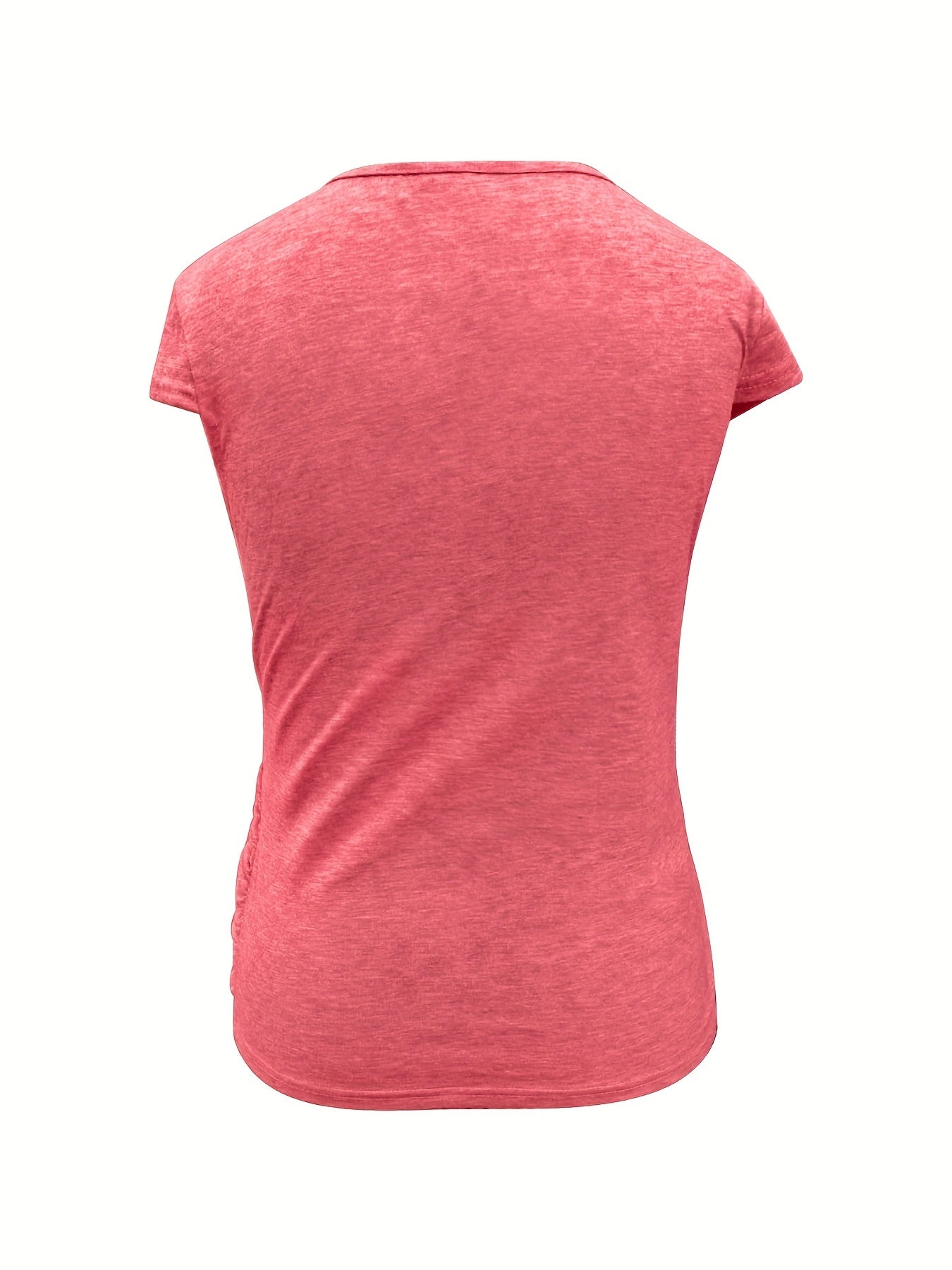 Ruched Button Decor Crew Neck T-Shirt, Casual Short Sleeve Top For Spring & Summer, Women's Clothing