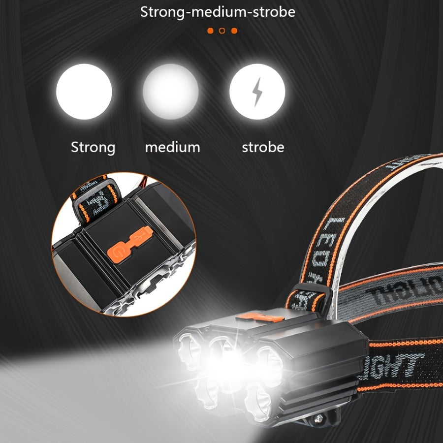 1pc Super Brightest Powerful 5 LED Headlamp Rechargeable Headlamps Headlights Head Torch Outdoor Camping Running Lighting
