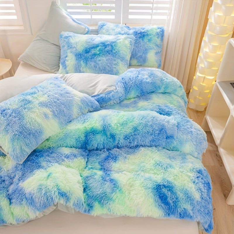 3pcs Y2K Tie Dye Plush Duvet Cover Set ( 1 Duvet Cover + 2 Pillowcase), Soft & Warm Bedding Set