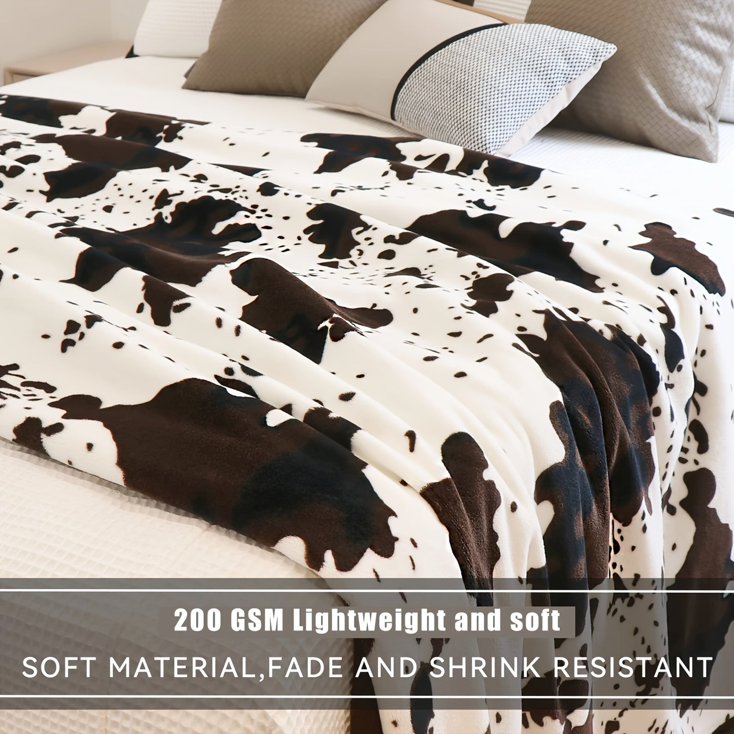 1pc Soft and Warm Cow Print Blanket - Plush Fleece Flannel Throw for All-Season Comfort - Perfect for Daughters, Adults, Students, and Teens