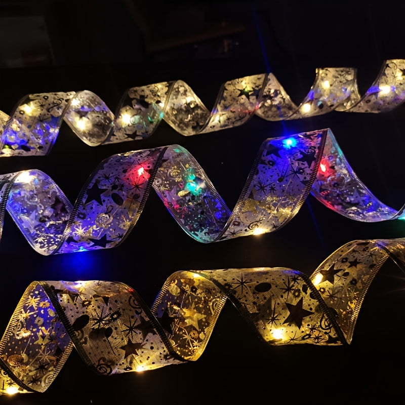 1pc Christmas Tree Ribbon String Lights, 20 LEDs Battery Powered Led Lights For Christmas Tree Indoor And Outdoor Christmas Decorations, Party Weddings Xmas Tree Holiday