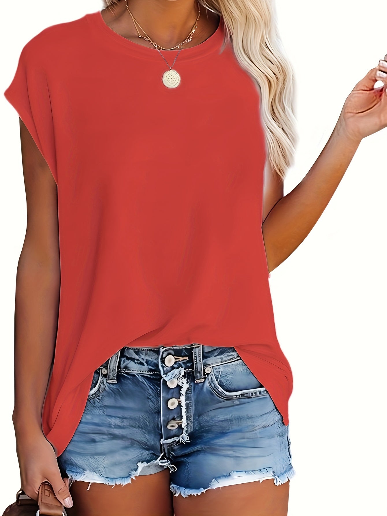 Women's Casual Crew Neck Short Sleeve T-Shirt - Solid, Versatile, Simple, and Comfortable