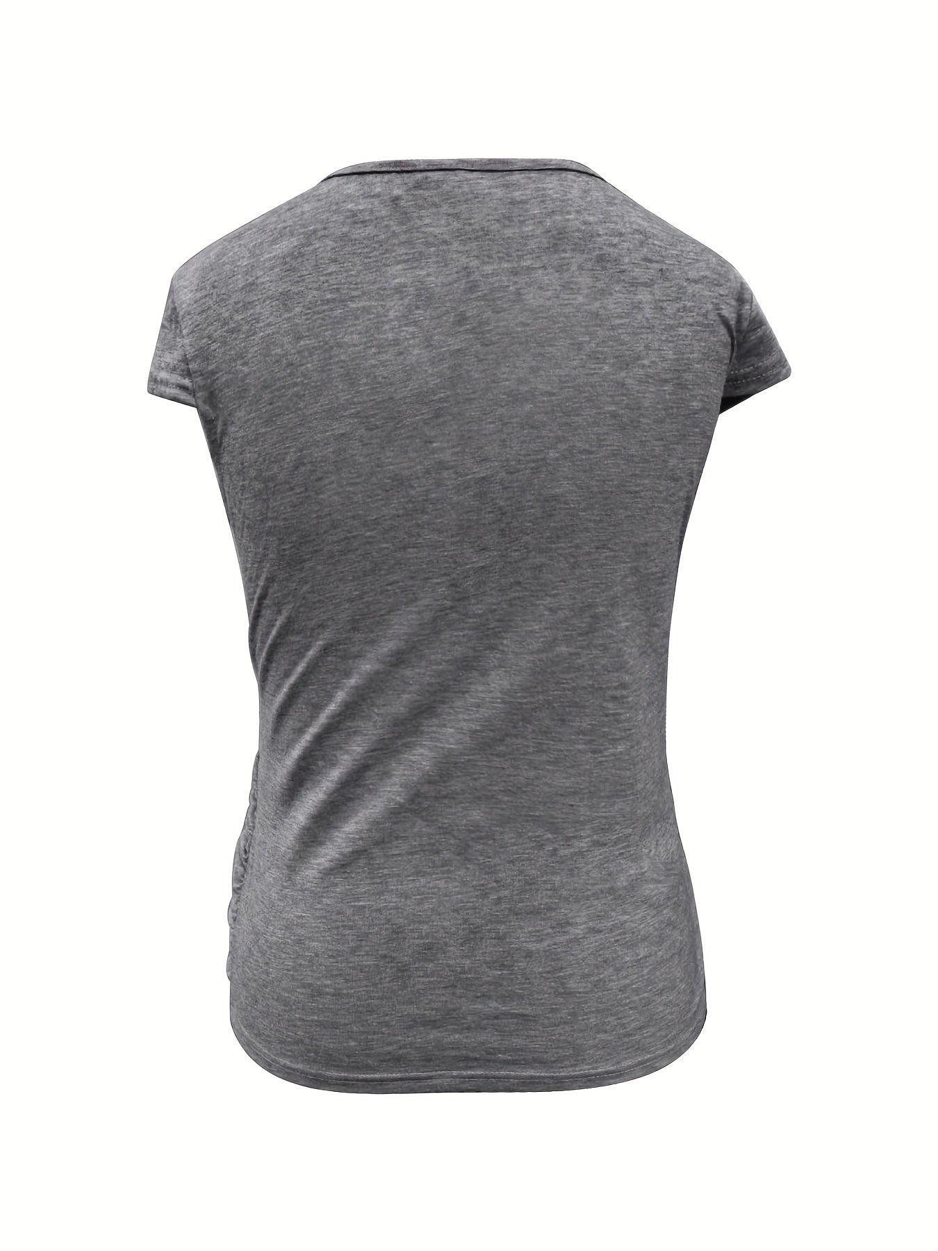 Ruched Button Decor Crew Neck T-Shirt, Casual Short Sleeve Top For Spring & Summer, Women's Clothing