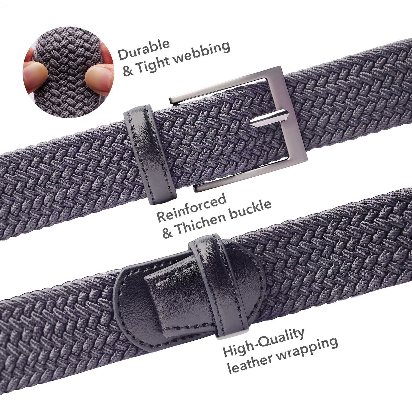 Braided Elastic Belt Woven Belts For Men, Casual Pants Jeans Belt For Outdoor Daily, Ideal choice for Gifts