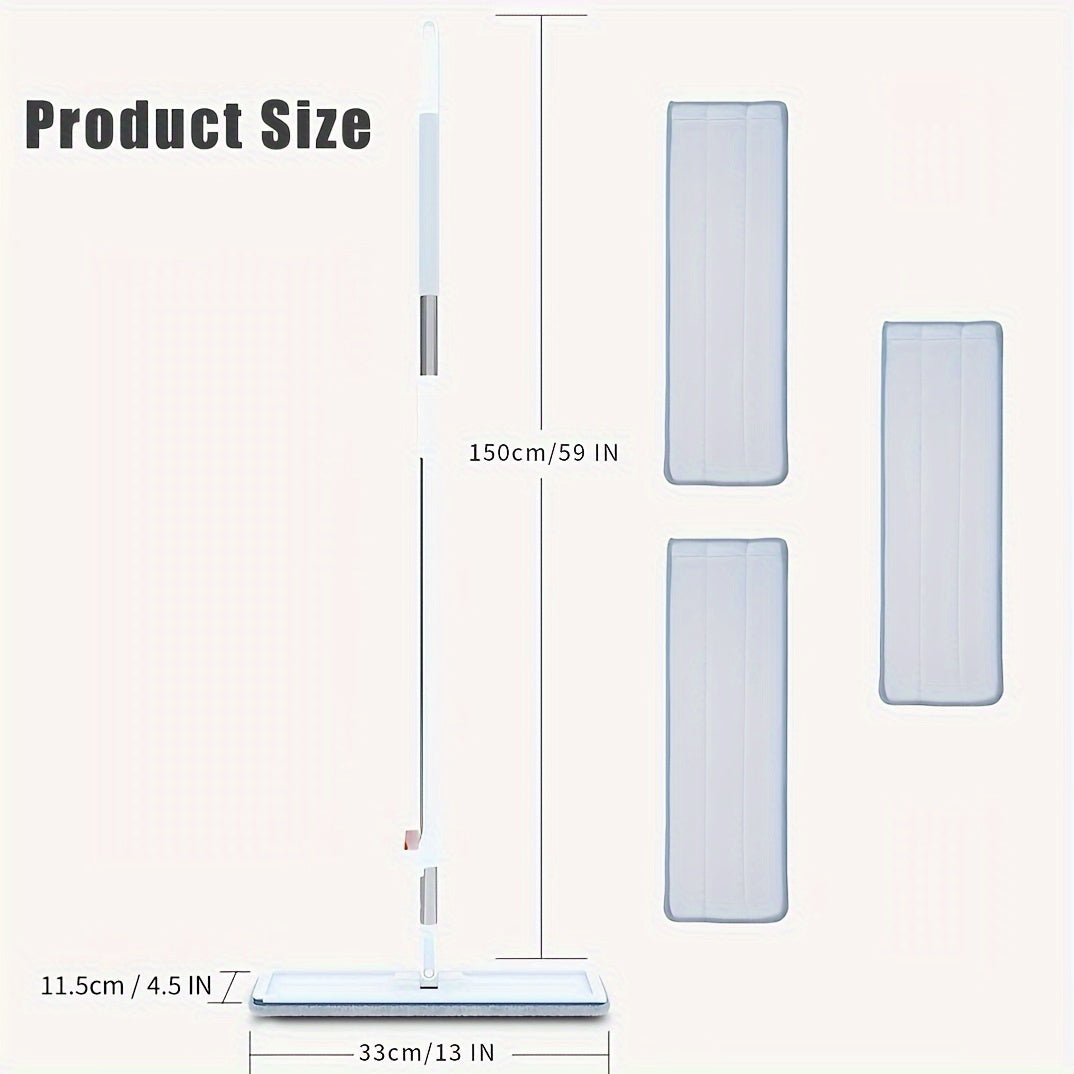 59inch Hands-Free Flat Mop Set - Effortless Cleaning for Lazy Days - 3 Microfiber Pads, Super Absorbent, Dry & Wet Dual-Use - Hassle-Free Maintenance