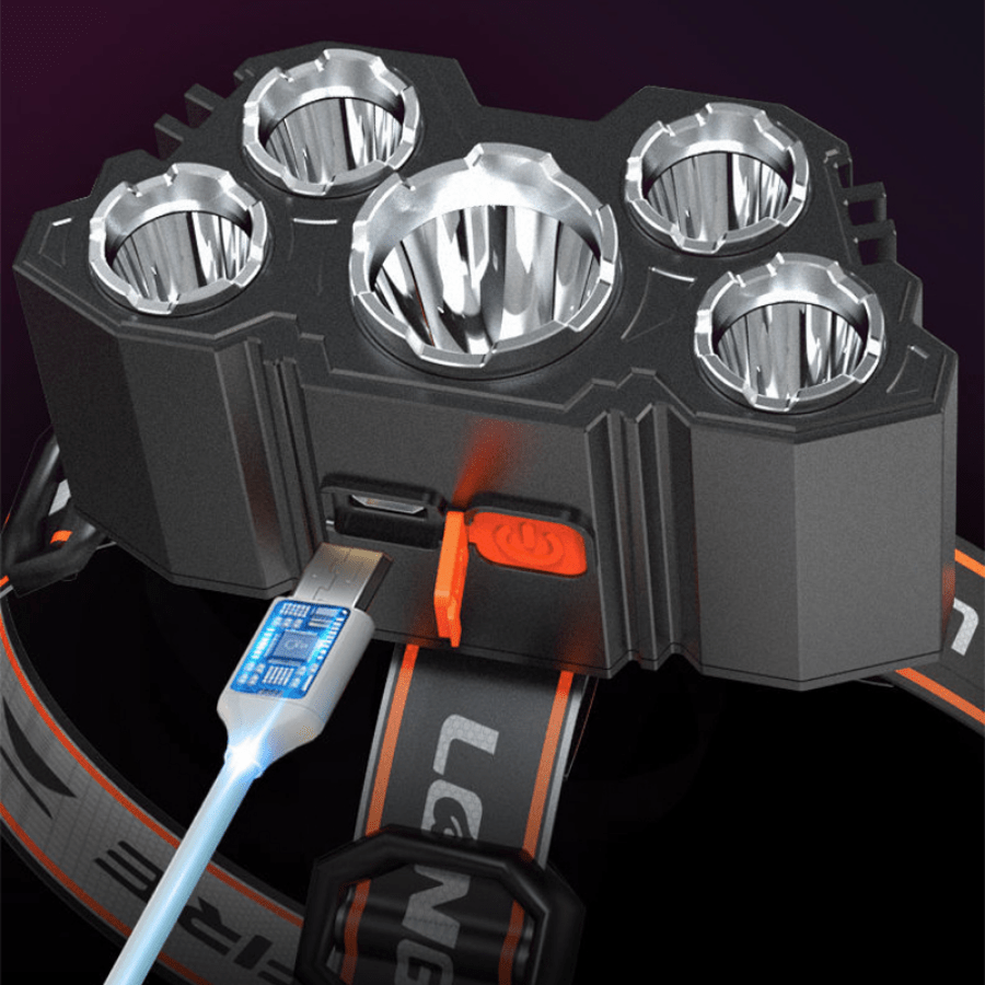 1pc Super Brightest Powerful 5 LED Headlamp Rechargeable Headlamps Headlights Head Torch Outdoor Camping Running Lighting