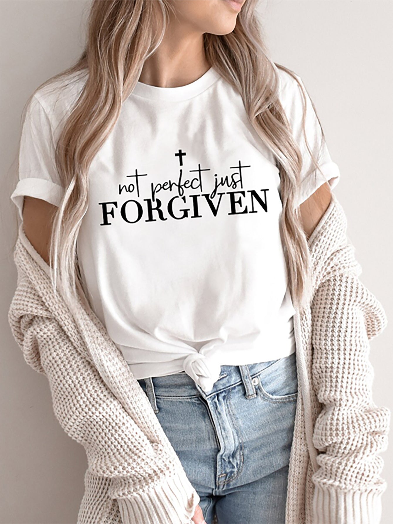 Women's Faith Print Short Sleeve Crew Neck Casual T-Shirt for Summer & Spring