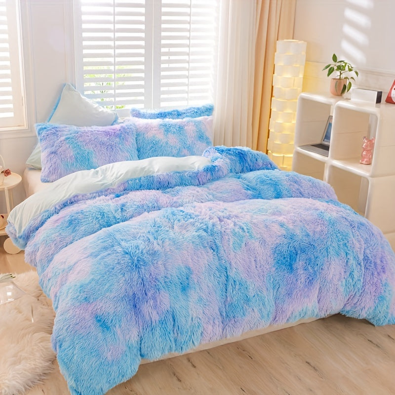 3pcs Y2K Tie Dye Plush Duvet Cover Set ( 1 Duvet Cover + 2 Pillowcase), Soft & Warm Bedding Set