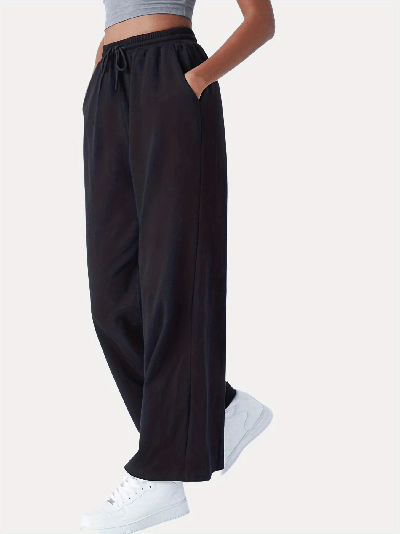 Women'S Cozy Gray Sweatpants with Elastic Waistband & Drawstring - Loose Fit, Long Length, Pockets, Casual Lounge Pants for Fall/Winter, Comfortable Clothing | Relaxed Fit Pants | Elastic Waistband Pants
