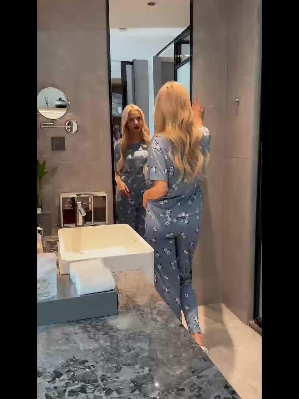 Floral Print Loose Pajamas, Short Sleeve Tee Top And Pants Pj Set, Women's Sleepwear & Loungewear