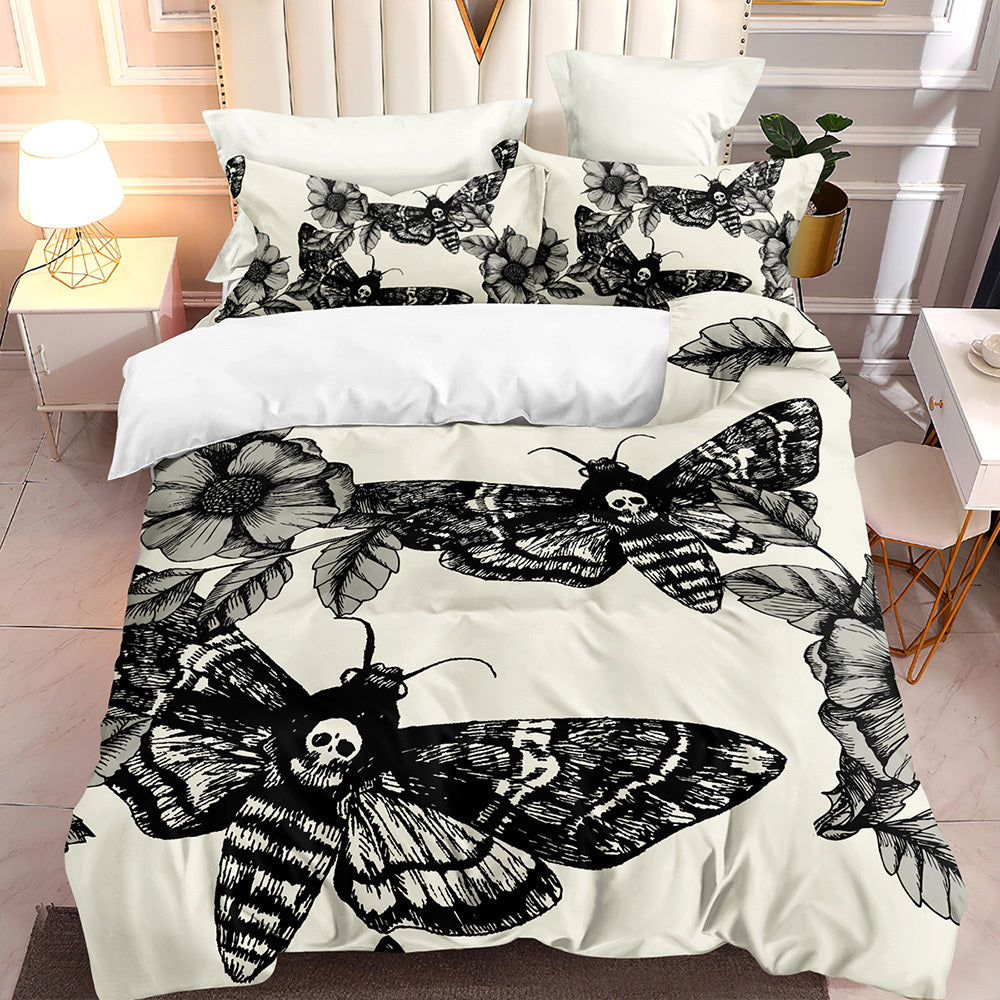 3pcs/set Death's Head Moth and Flower Duvet Cover Set - Soft, Cozy, and Comfortable Bedding with 1pc Duvet Cover and 2pcs Pillowcases for a Peaceful Sleep