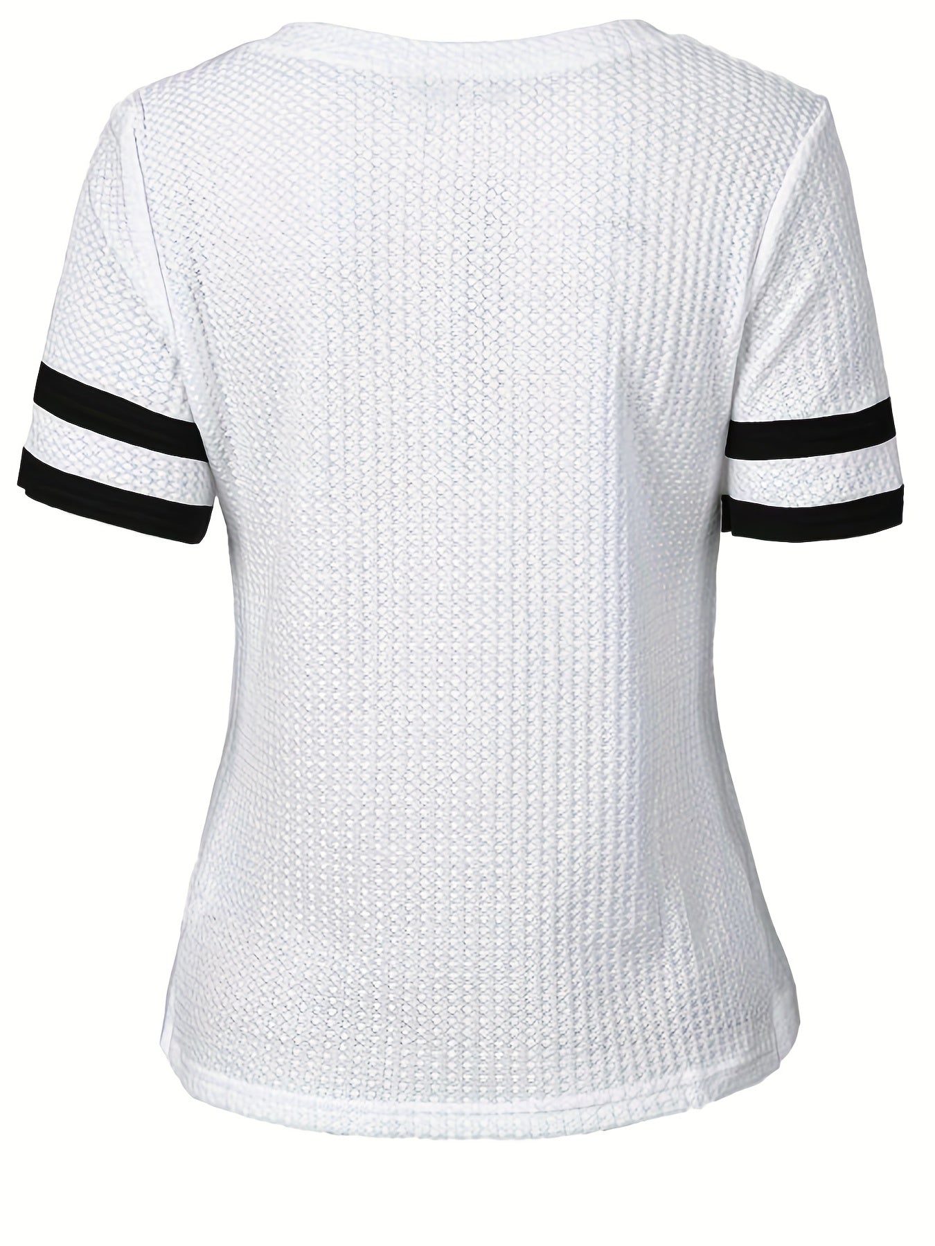 Stripe & Letter Print Zipper Front T-Shirt for Women, Casual Short Sleeve Summer Tops