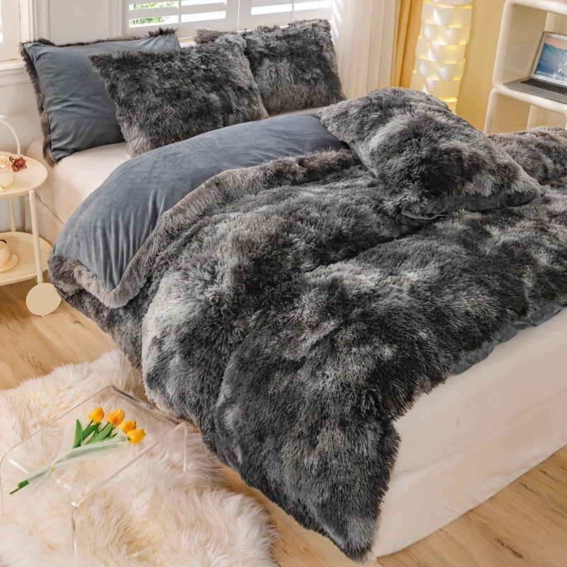 3pcs Y2K Tie Dye Plush Duvet Cover Set ( 1 Duvet Cover + 2 Pillowcase), Soft & Warm Bedding Set