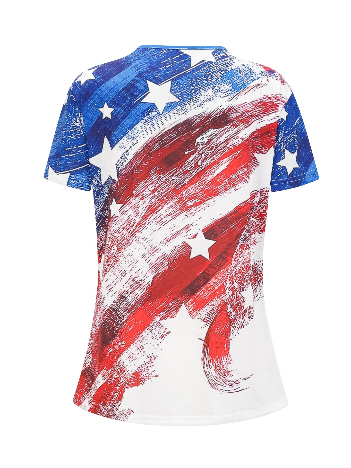 Patriotic Stretch-Cotton T-Shirt - Women's Casual Button-Up, American Flag Print, Perfect for Summer