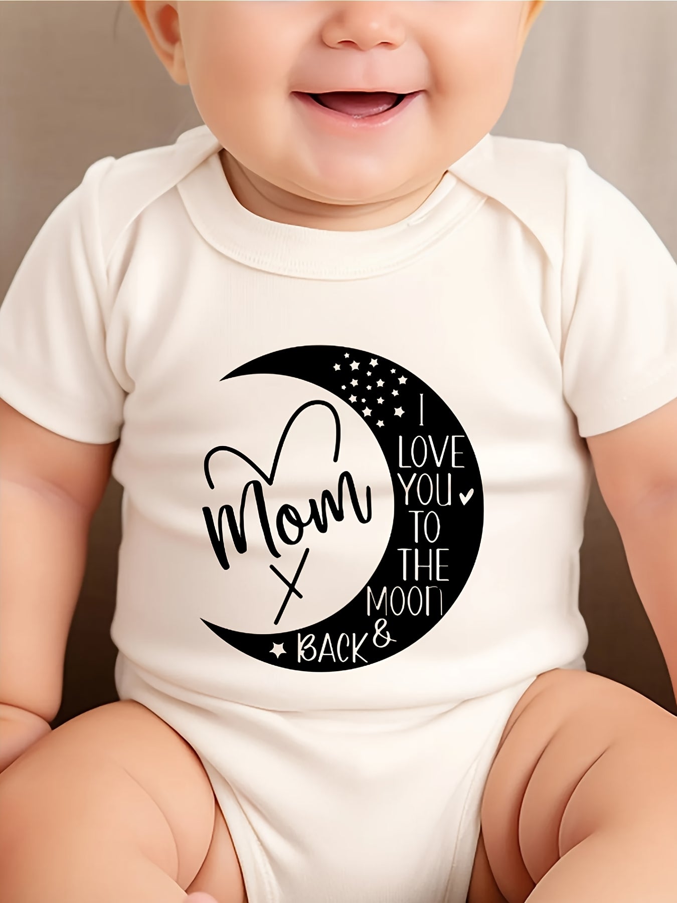 100% Cotton Baby Romper - 'I Love You to the Moon & Back' Cute Moon Print, Comfortable Short Sleeve Triangle Jumpsuit for Newborns, Boys & Girls, White with Black & Pink Design, Machine Washable, Baby Clothes, Perfect for Out