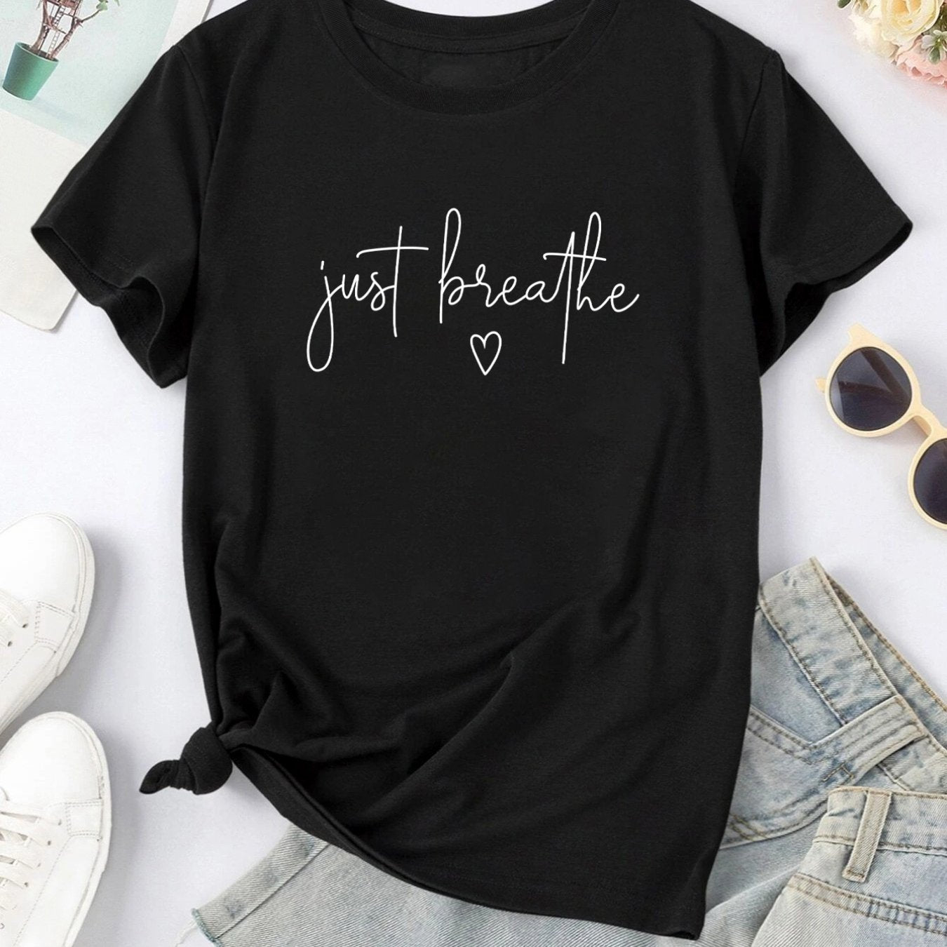Letter Print Crew Neck T-shirt, Casual Short Sleeve T-shirt For Spring & Summer, Women's Clothing
