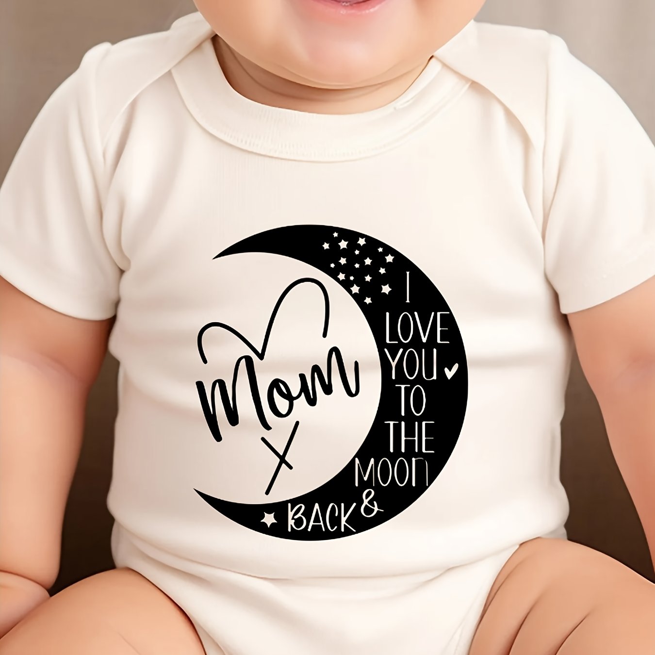 100% Cotton Baby Romper - 'I Love You to the Moon & Back' Cute Moon Print, Comfortable Short Sleeve Triangle Jumpsuit for Newborns, Boys & Girls, White with Black & Pink Design, Machine Washable, Baby Clothes, Perfect for Out