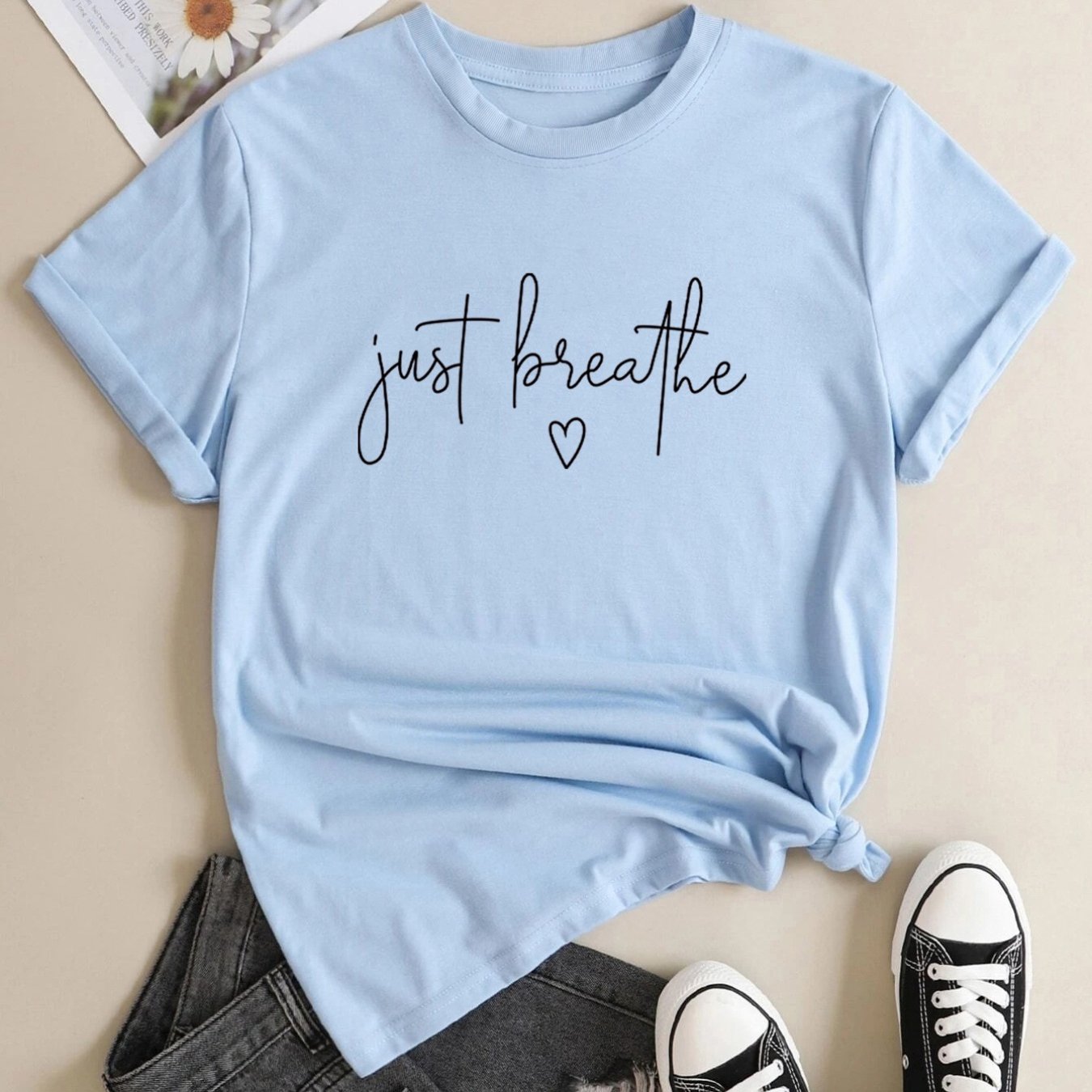 Letter Print Crew Neck T-shirt, Casual Short Sleeve T-shirt For Spring & Summer, Women's Clothing