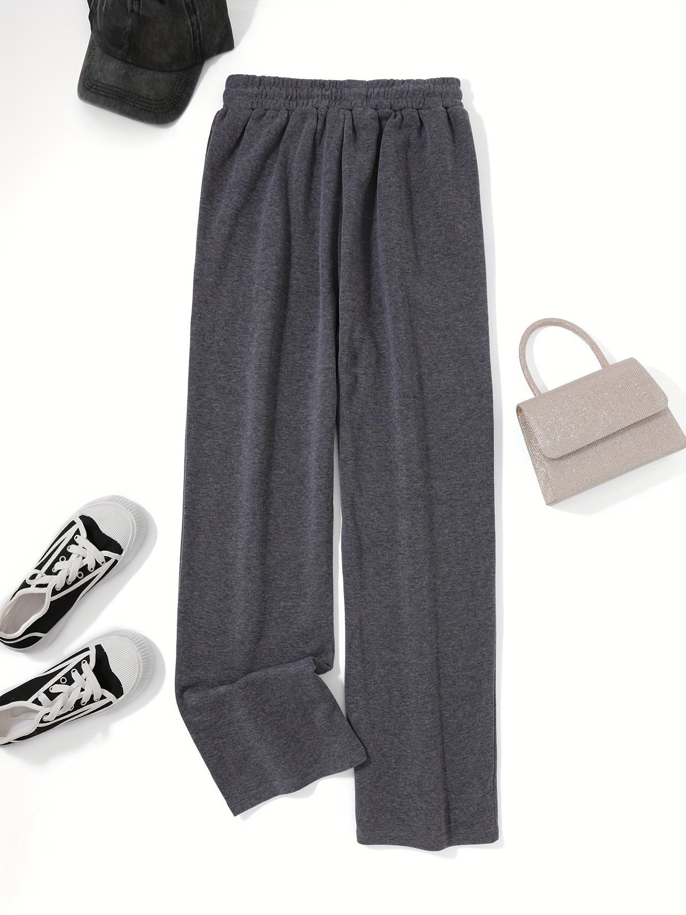 Women'S Cozy Gray Sweatpants with Elastic Waistband & Drawstring - Loose Fit, Long Length, Pockets, Casual Lounge Pants for Fall/Winter, Comfortable Clothing | Relaxed Fit Pants | Elastic Waistband Pants