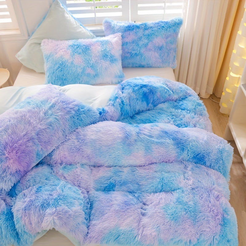 3pcs Y2K Tie Dye Plush Duvet Cover Set ( 1 Duvet Cover + 2 Pillowcase), Soft & Warm Bedding Set