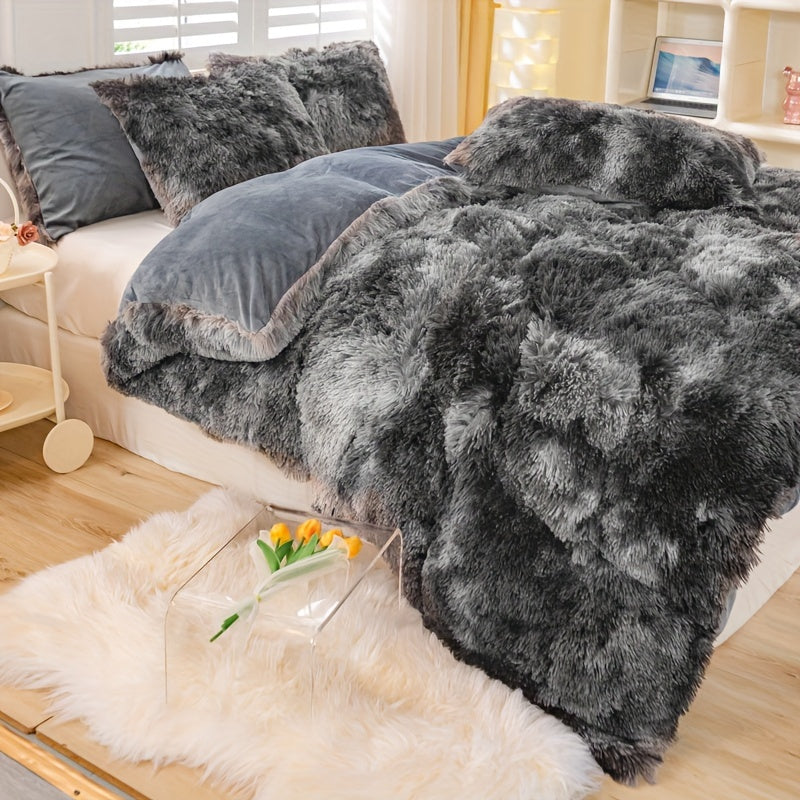 3pcs Y2K Tie Dye Plush Duvet Cover Set ( 1 Duvet Cover + 2 Pillowcase), Soft & Warm Bedding Set