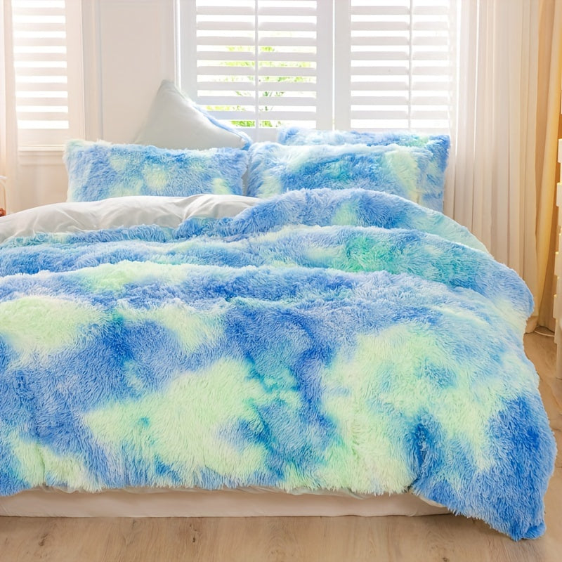 3pcs Y2K Tie Dye Plush Duvet Cover Set ( 1 Duvet Cover + 2 Pillowcase), Soft & Warm Bedding Set