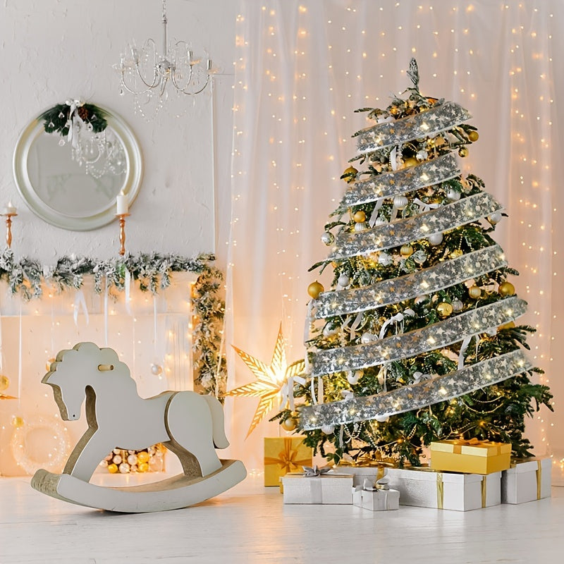 1pc Christmas Tree Ribbon String Lights, 20 LEDs Battery Powered Led Lights For Christmas Tree Indoor And Outdoor Christmas Decorations, Party Weddings Xmas Tree Holiday
