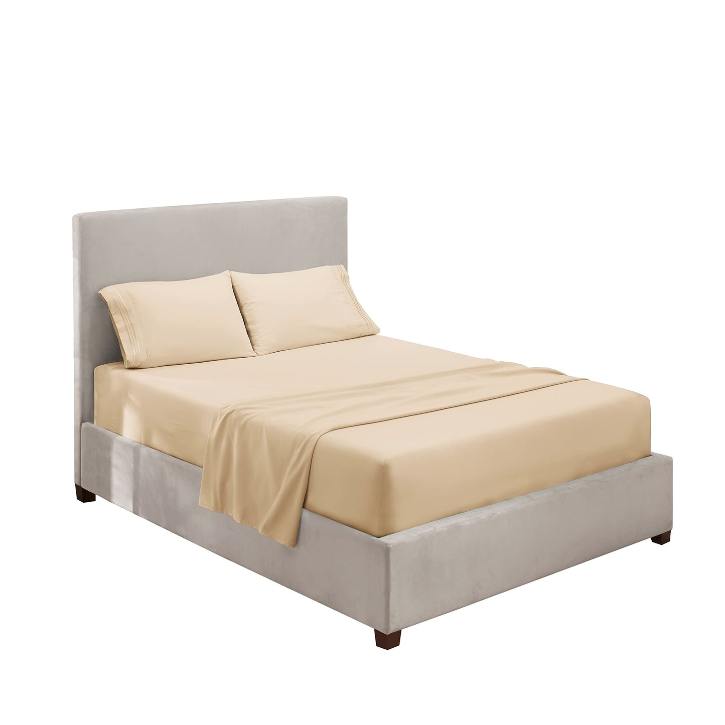 3/4pcs Luxurious Beige Embroidered Bedding Set - Soft Elegance, 1 Flat Sheet, 1 Fitted Sheet, 1/2 Pillowcases - Cozy Bedroom Essentials for Revitalized Sleep