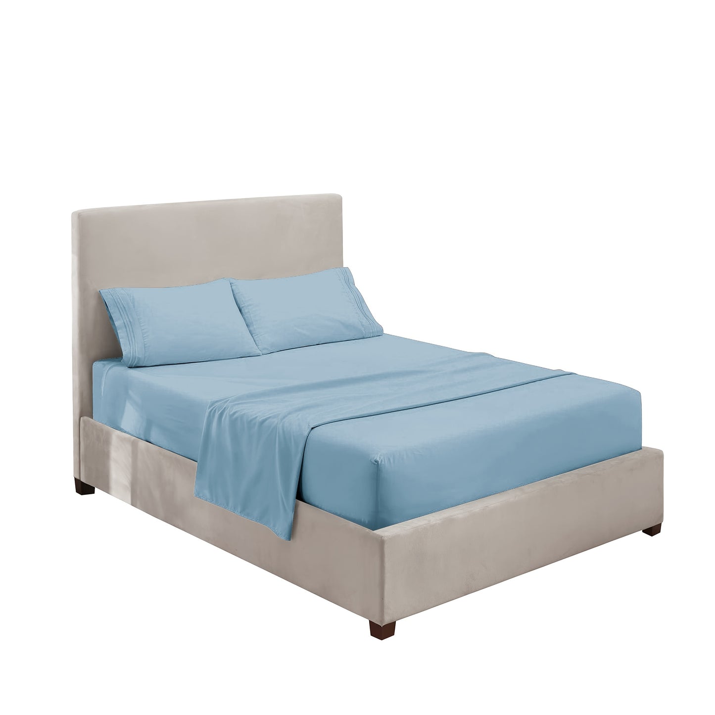 3/4pcs Gray Blue Embroidered Chemical Fiber Bed Sheet Kit