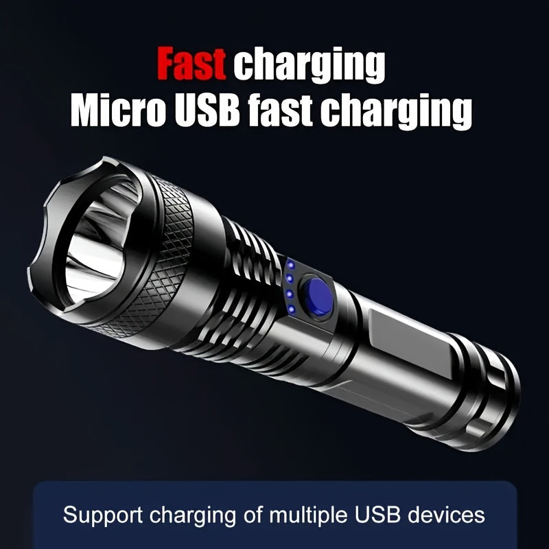 Rechargeable Handheld Flashlight - Powerful LED Light for Camping, Backpacking, and Hiking - Durable Plastic Material