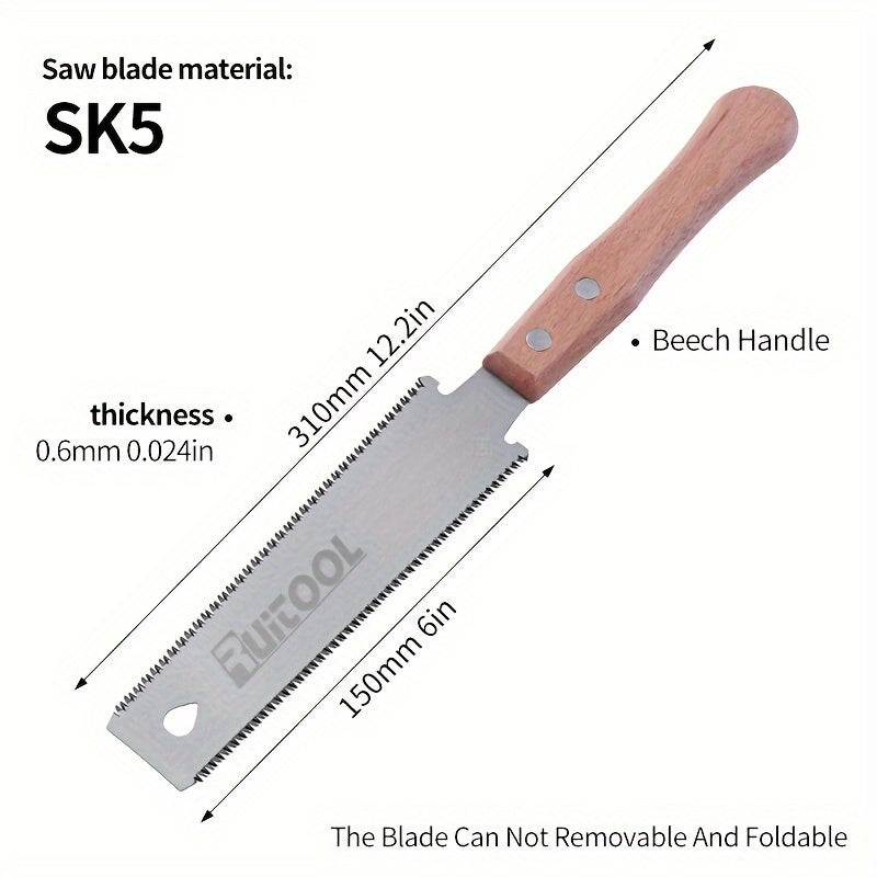 1pc Japanese Hand Saw, 6 Inches, Double Edge Sided Pull Saw, Ryoba SK5 Flexible Blade, 14/17 TPI Flush Cut Saw With Beech Wood Handle, Woodworking Tools