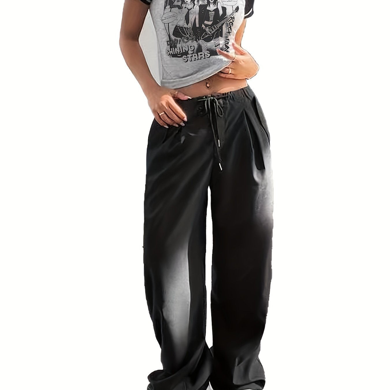 Anime Print Crew Neck Crop T-Shirt, Casual Short Sleeve Top For Spring & Summer, Women's Clothing