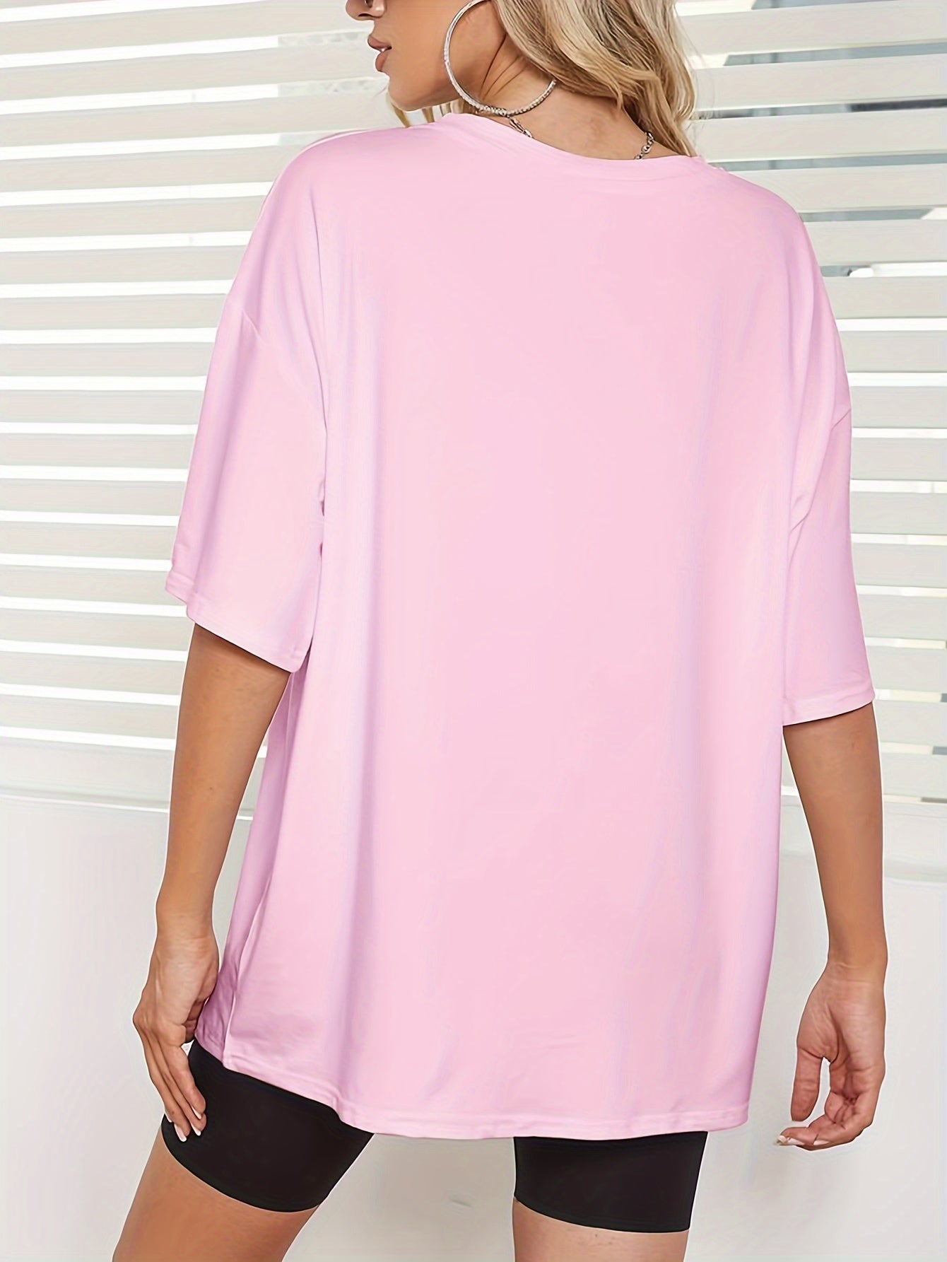 Classical Print Oversized T-Shirt, Crew Neck Casual Top For Summer & Spring, Women's Clothing