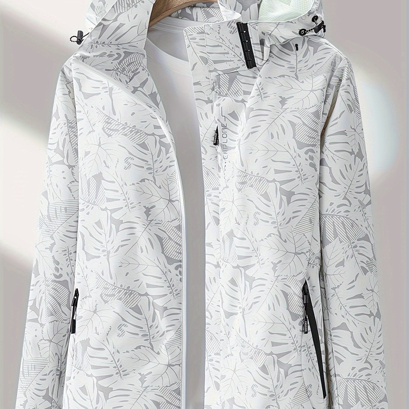 Women'S Lightweight Hooded Jacket - Casual Zip-Up Outdoor with Tropical Leaf Print, Removable Hood & Adjustable Cuffs for Spring Summer Fall, Hiking, Travel, Camping, Camping Gear