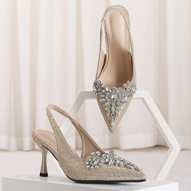 Women's Rhinestone Decor Stiletto Heels, Fashionable Pointed Toe Slingback Pumps, Stylish Dress & Party Shoes