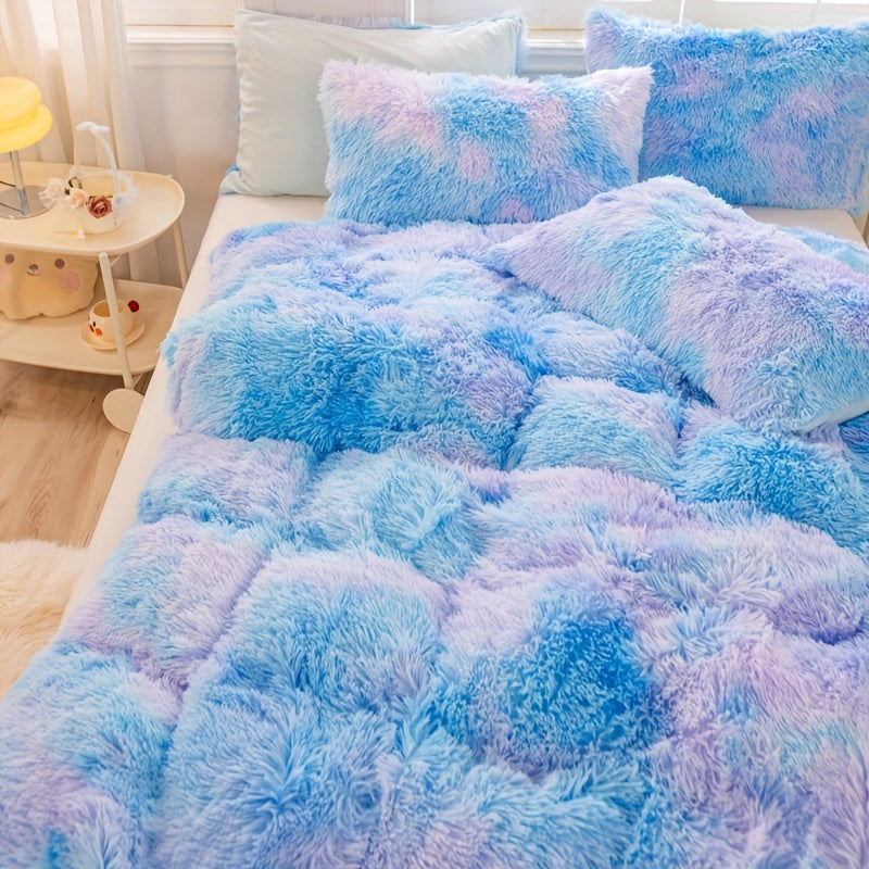 3pcs Y2K Tie Dye Plush Duvet Cover Set ( 1 Duvet Cover + 2 Pillowcase), Soft & Warm Bedding Set
