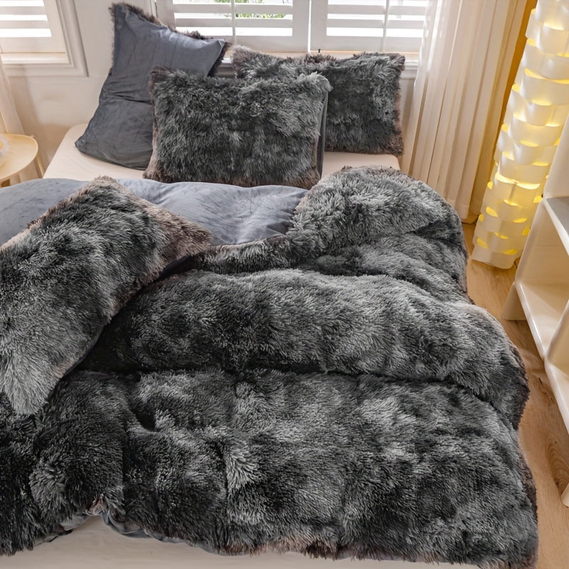 3pcs Y2K Tie Dye Plush Duvet Cover Set ( 1 Duvet Cover + 2 Pillowcase), Soft & Warm Bedding Set