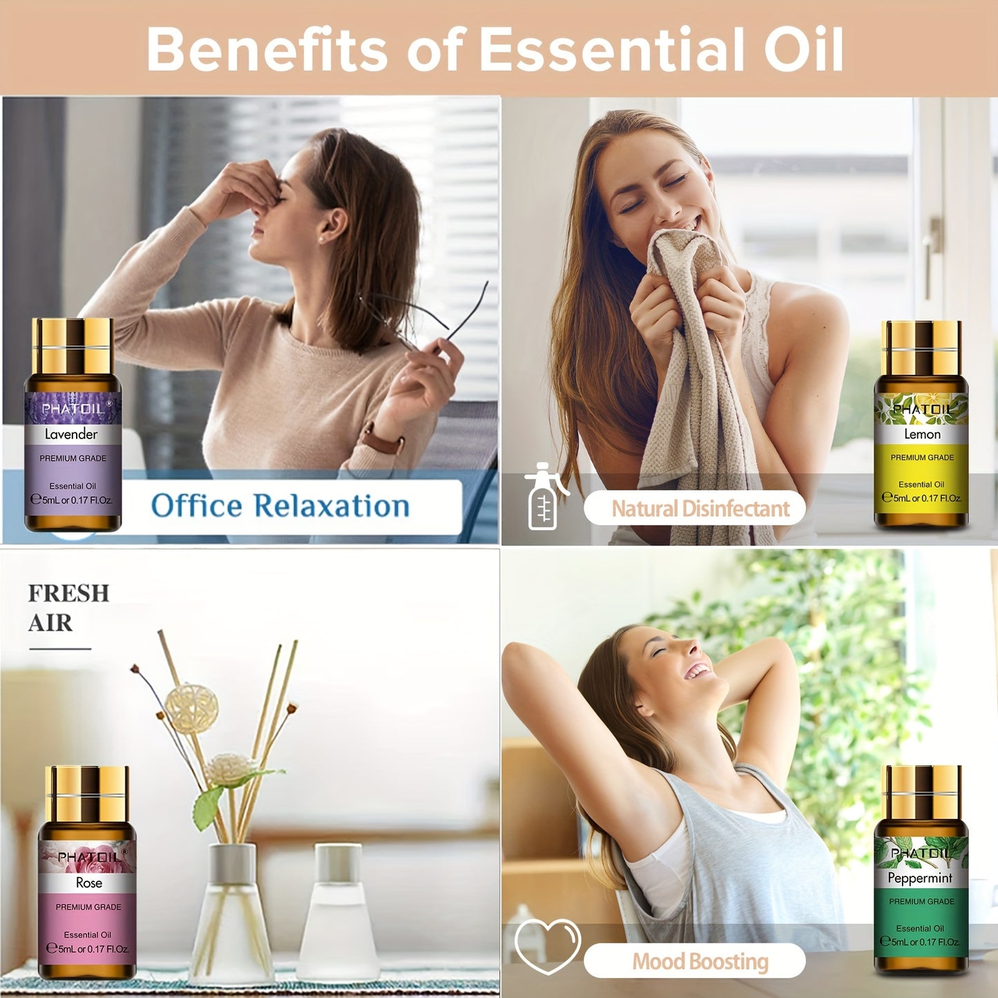 1pc Premium Essential Oils Set, Oils Gift Set 15pcsx0.17oz For Diffuser, Humidifier, Eucalypltus Ylang Ylang Vanilla Cinnamon Lavender Orange Sandalwood Lemon Lemongrass Rose Tea Tree Jasmine Chamomile Rosemary Peppermint
