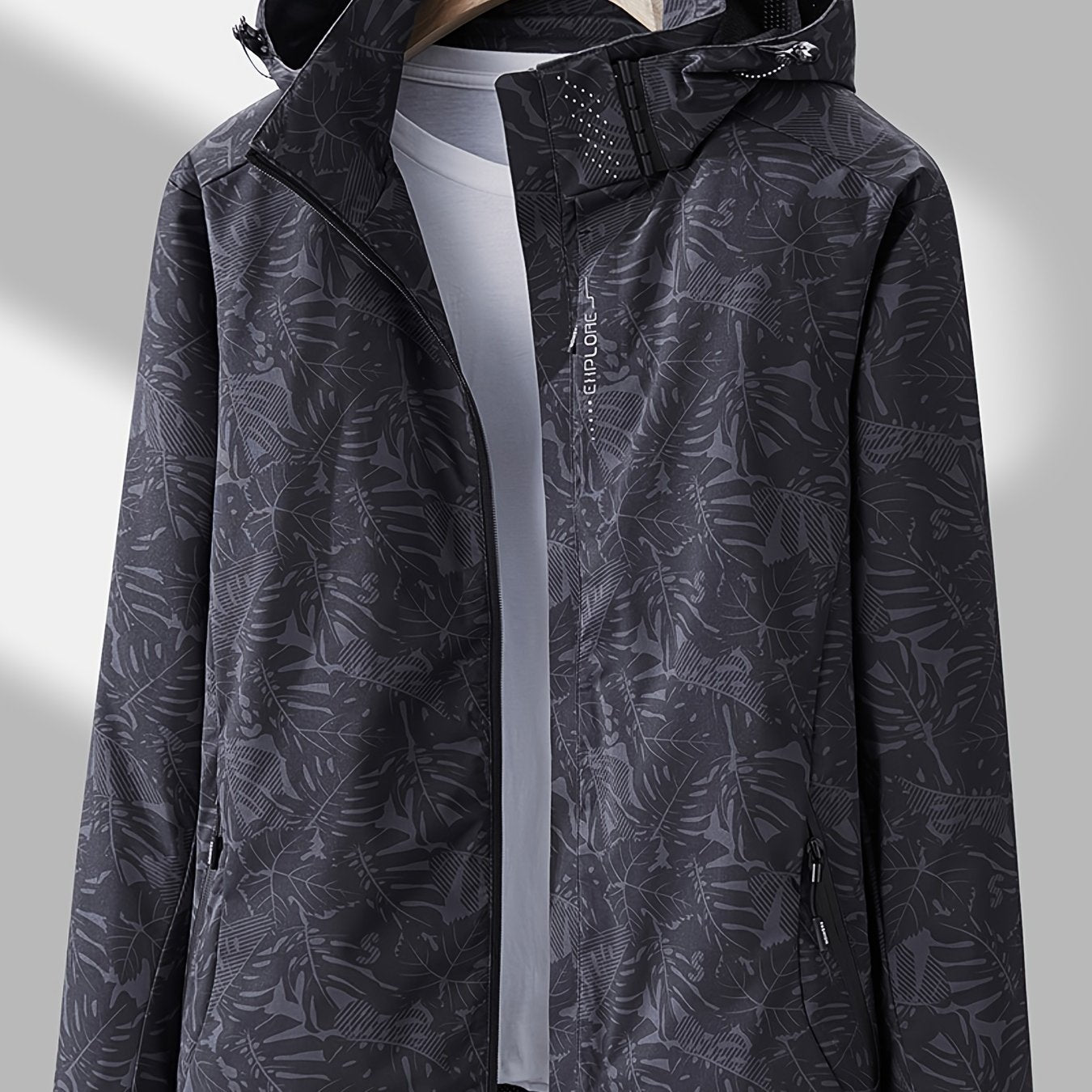 Women'S Lightweight Hooded Jacket - Casual Zip-Up Outdoor with Tropical Leaf Print, Removable Hood & Adjustable Cuffs for Spring Summer Fall, Hiking, Travel, Camping, Camping Gear