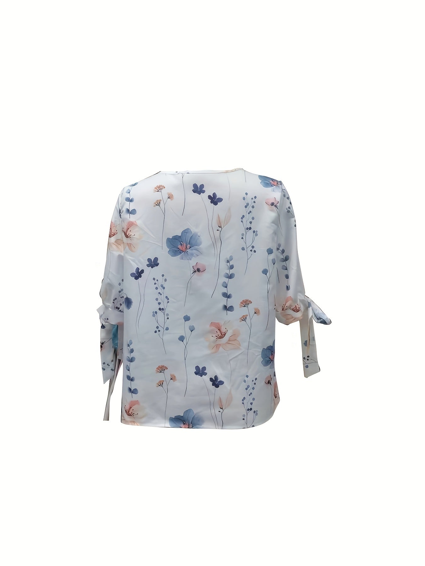 Chic Floral Print Knot Front T-Shirt - Lightweight & Breathable, Feminine V-Neck, Split Short Sleeves - Trendy Casual Wear for Women - A Versatile Seasonless Staple