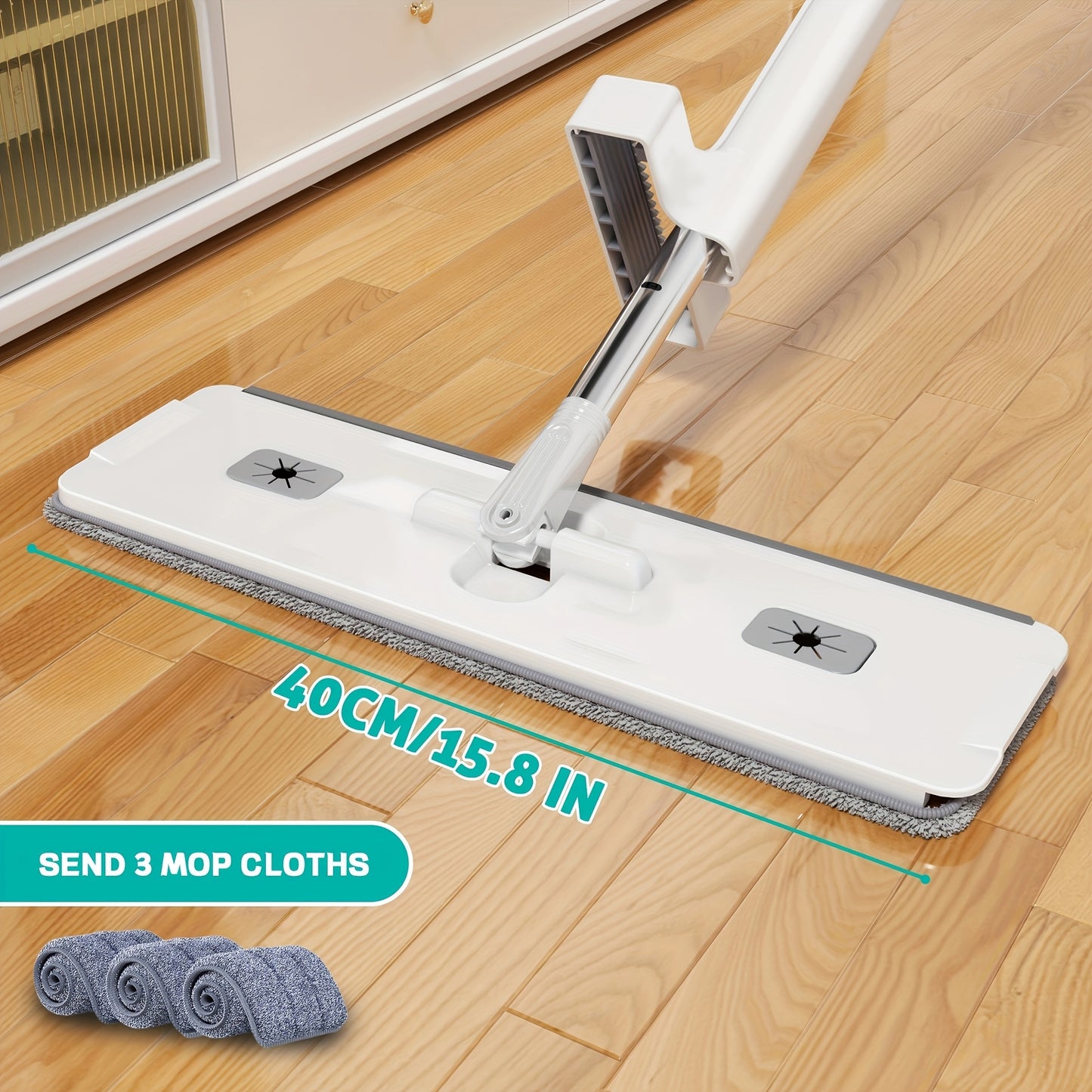 59inch Hands-Free Flat Mop Set - Effortless Cleaning for Lazy Days - 3 Microfiber Pads, Super Absorbent, Dry & Wet Dual-Use - Hassle-Free Maintenance