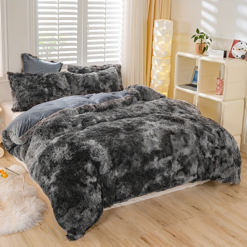 3pcs Y2K Tie Dye Plush Duvet Cover Set ( 1 Duvet Cover + 2 Pillowcase), Soft & Warm Bedding Set
