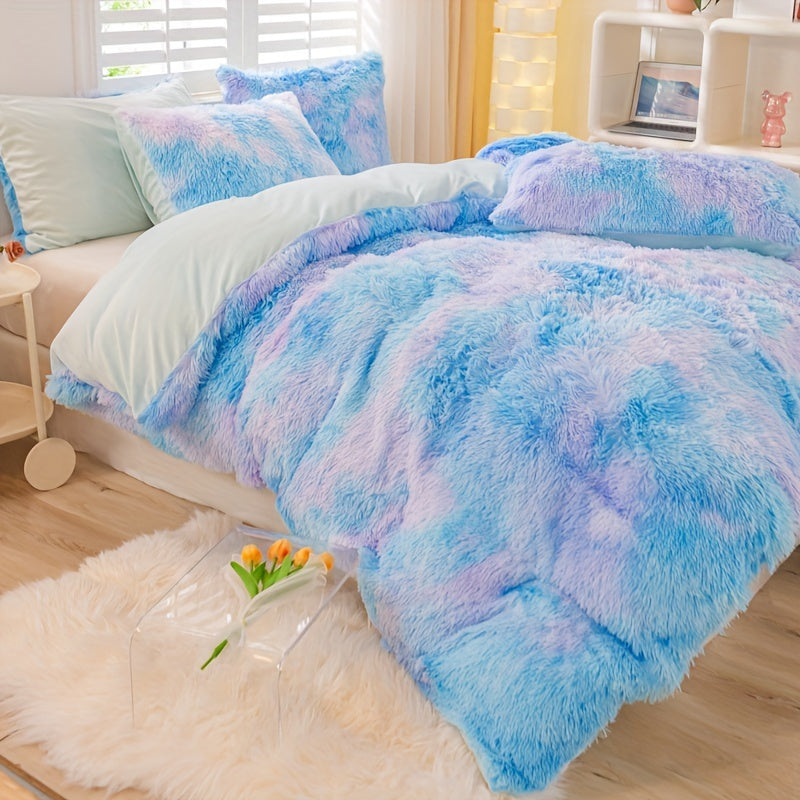 3pcs Y2K Tie Dye Plush Duvet Cover Set ( 1 Duvet Cover + 2 Pillowcase), Soft & Warm Bedding Set