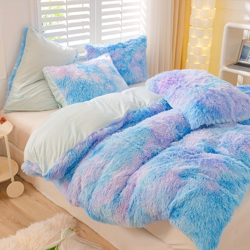 3pcs Y2K Tie Dye Plush Duvet Cover Set ( 1 Duvet Cover + 2 Pillowcase), Soft & Warm Bedding Set
