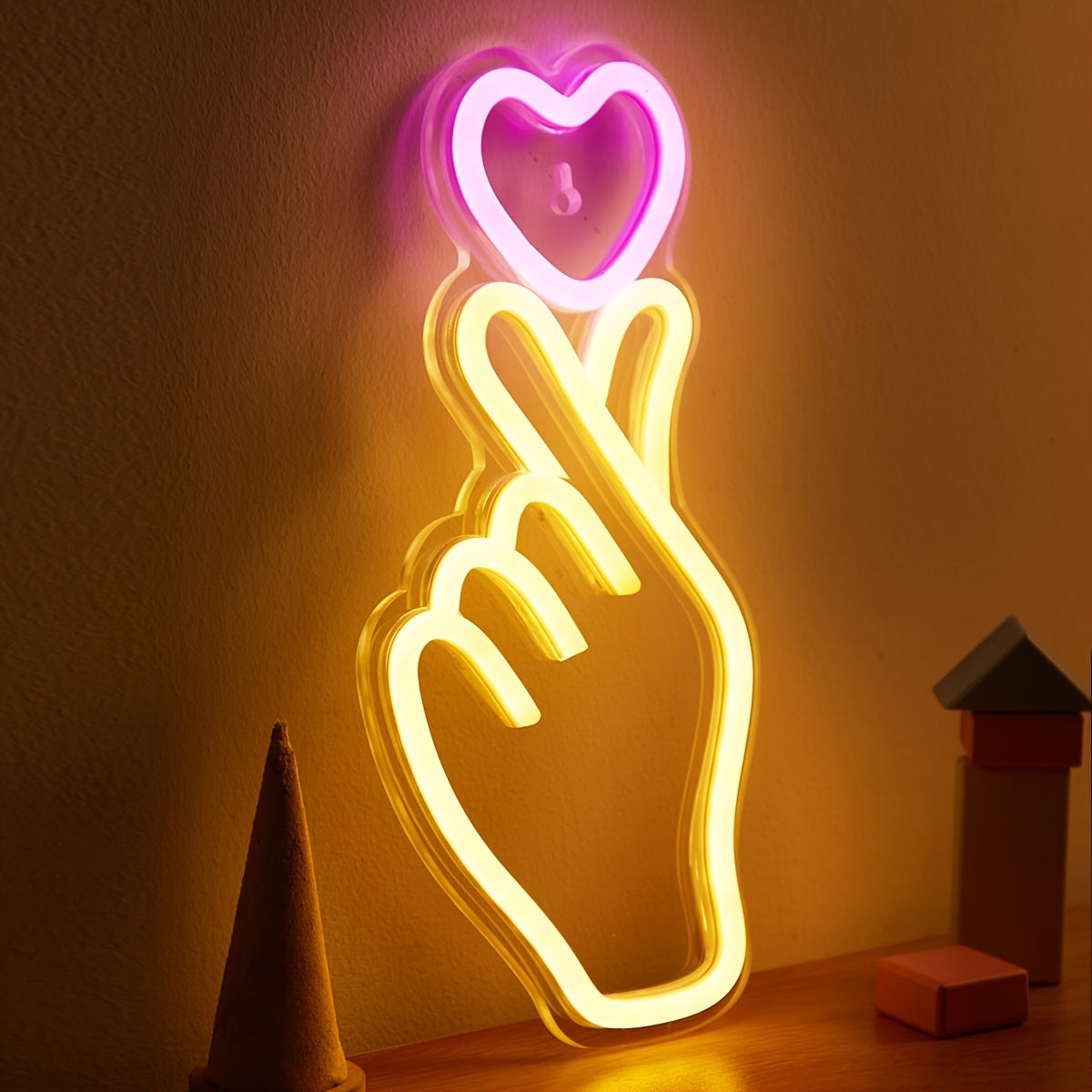 1pc Heart-Shaped LED Neon Sign Night Light - Novelty Lighting for Home Bedroom Dorm Party - 5V USB Powered with 2 Hooks for Easy Installation