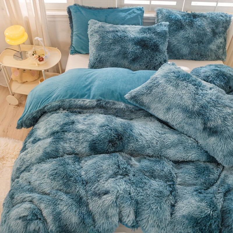 3pcs Y2K Tie Dye Plush Duvet Cover Set ( 1 Duvet Cover + 2 Pillowcase), Soft & Warm Bedding Set