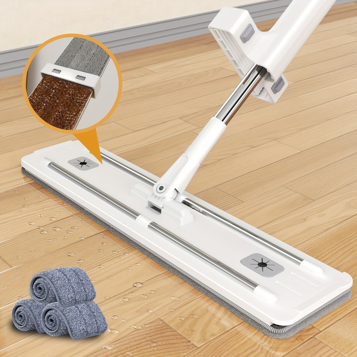 59inch Hands-Free Flat Mop Set - Effortless Cleaning for Lazy Days - 3 Microfiber Pads, Super Absorbent, Dry & Wet Dual-Use - Hassle-Free Maintenance