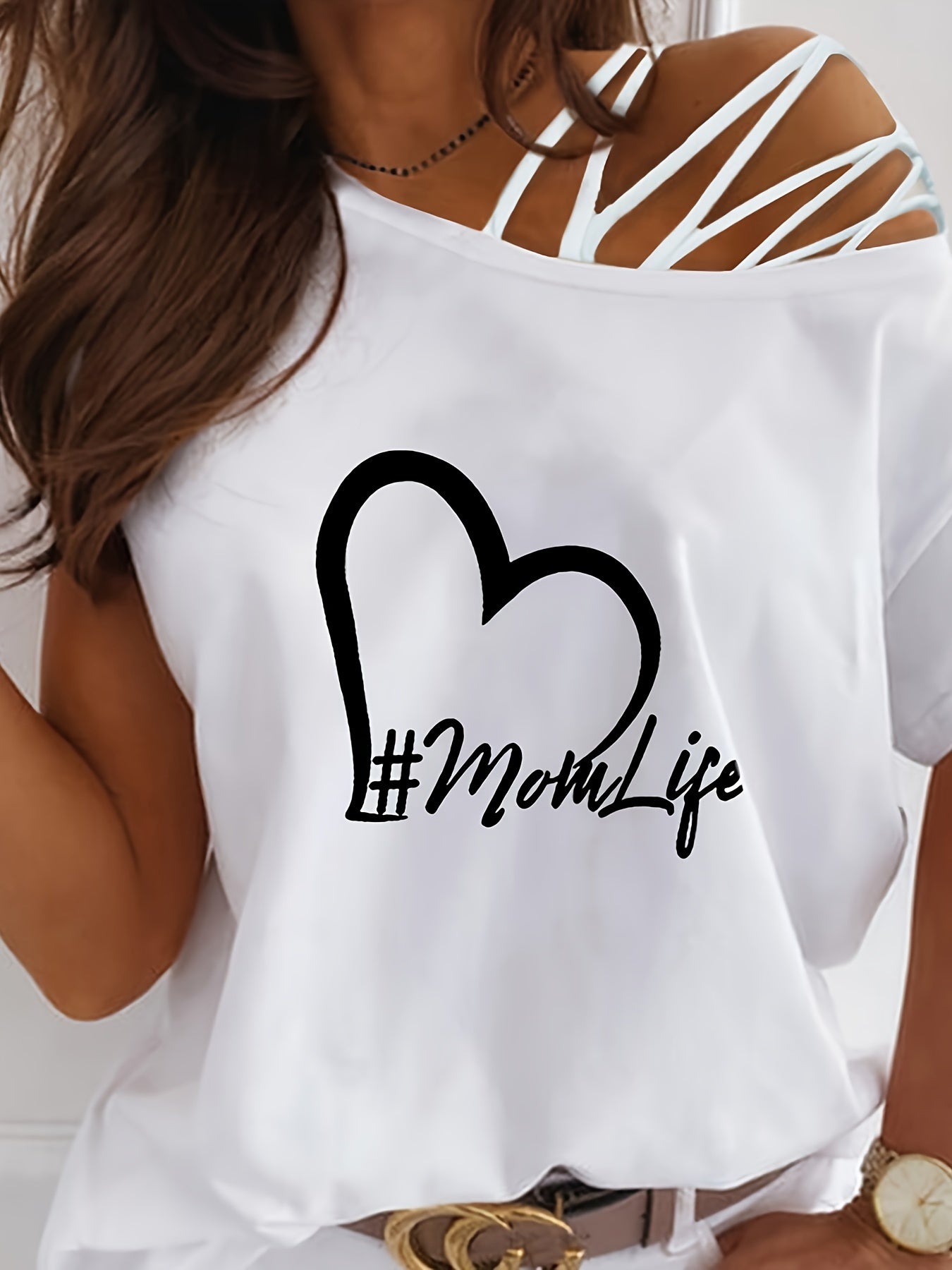 Letter NOPE Print T-shirt, Casual Strappy Short Sleeve T-shirt For Spring & Summer, Women's Clothing
