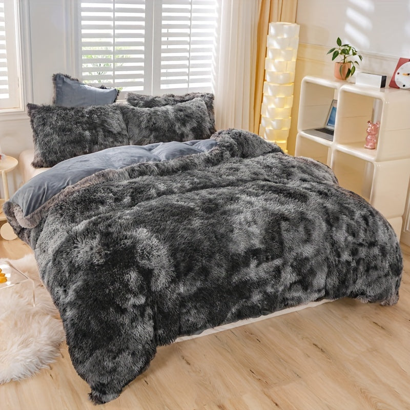 3pcs Y2K Tie Dye Plush Duvet Cover Set ( 1 Duvet Cover + 2 Pillowcase), Soft & Warm Bedding Set