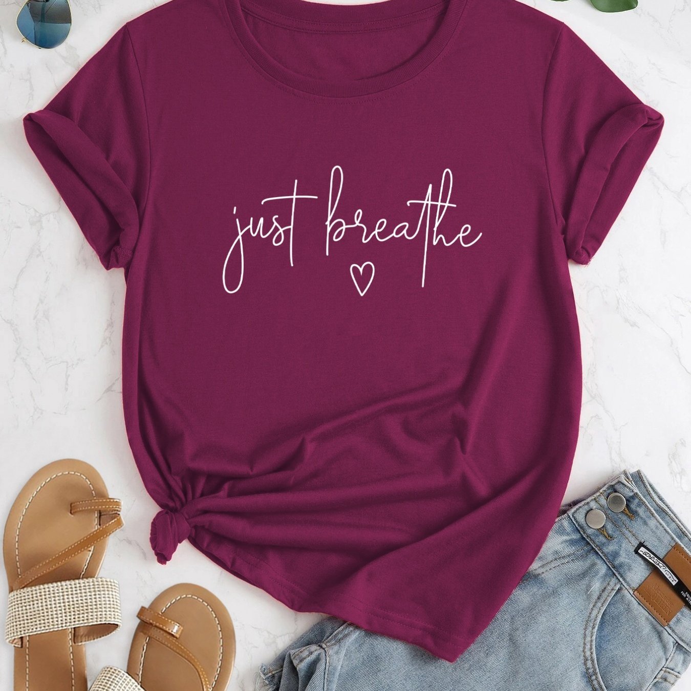 Letter Print Crew Neck T-shirt, Casual Short Sleeve T-shirt For Spring & Summer, Women's Clothing
